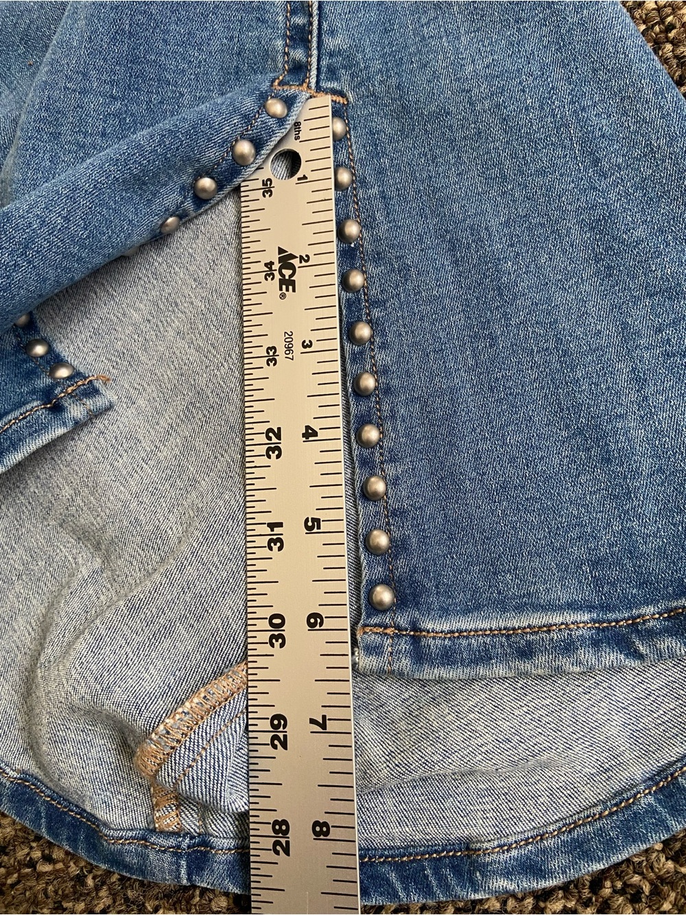 American Eagle Next Level Stretch Flare Jeans Side Slit Studded Hem Size 10 - Picture 9 of 16